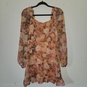 Lush Orange Floral Long Sleeve Mini Dress | Small